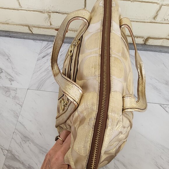 Vintage Coach Poppy Op Art Glam Gold Tote Bag Purse - Picture 8 of 14